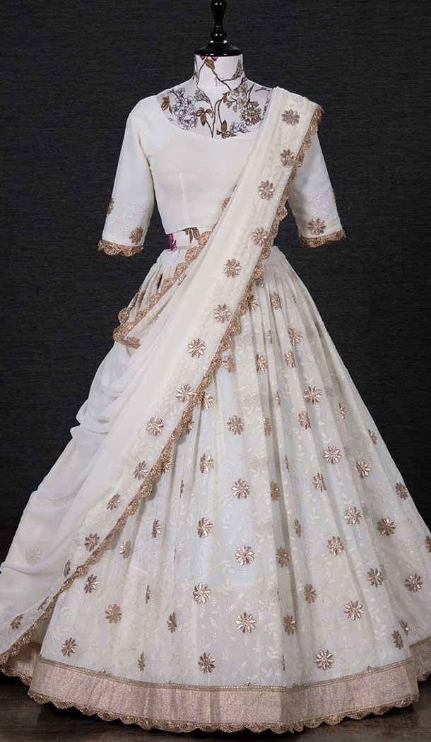 White Color Georgette Thread Embroidery Work Party Function Wear Lehenga Choli -4705156883