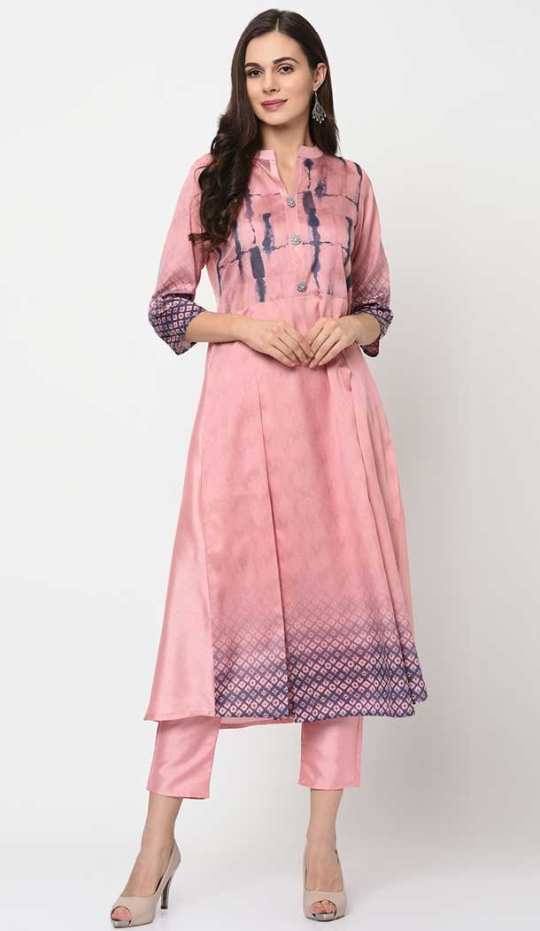 Light Pink Color Poly Silk Digital Print Work Casual Wear Kurti With Pant -4692156746