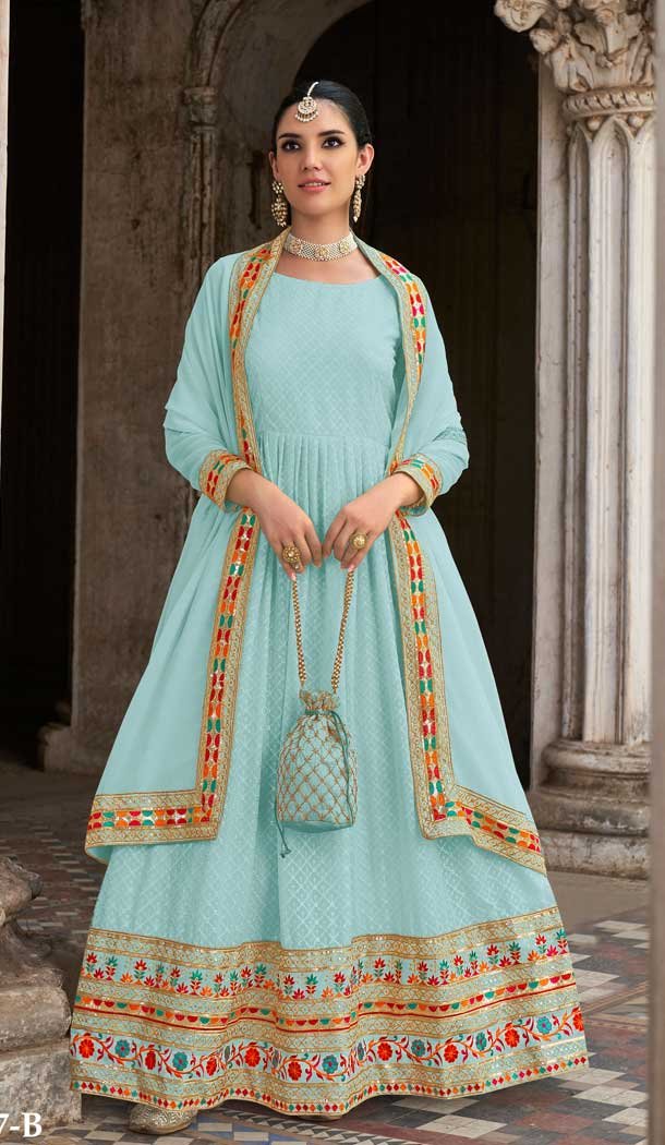 Sky Blue Color Georgette Embroidery Designer Anarkali Salwar Kameez -4713156930