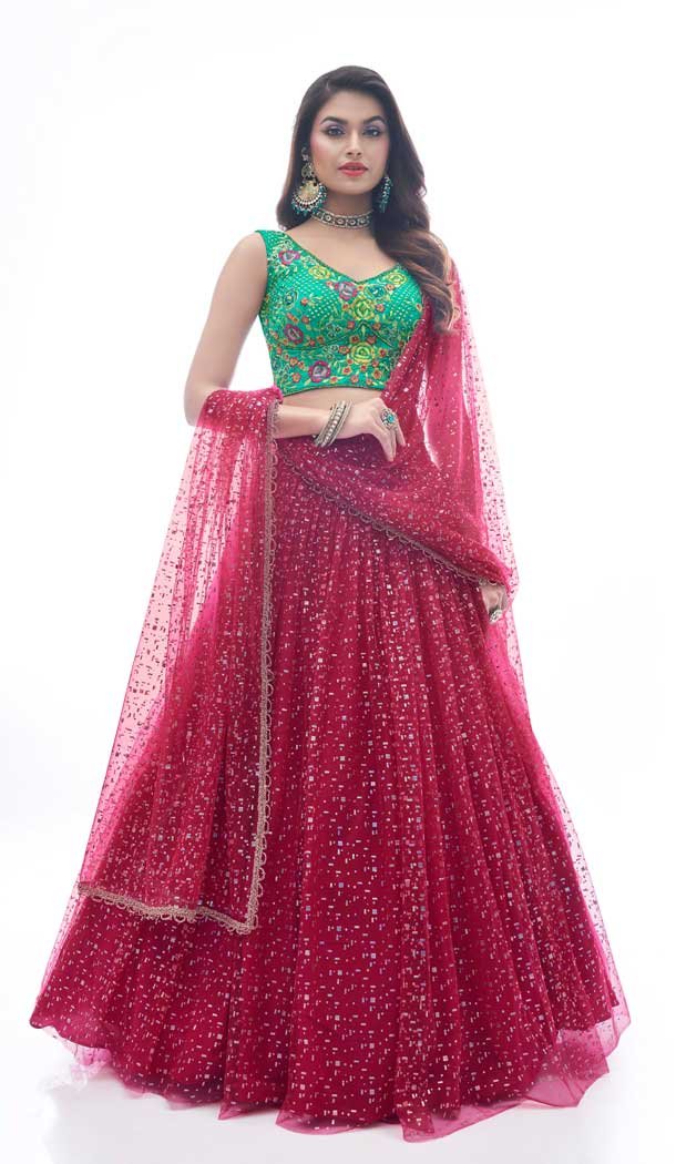 Soft Net Hand Work Rama Green Color Plus Size Designer Lehenga Choli -4781157493