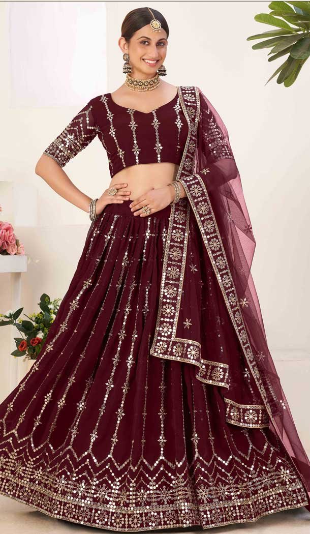 Maroon Color Georgette Embroidery Work Designer Plus Size Lehenga Choli -4807157702