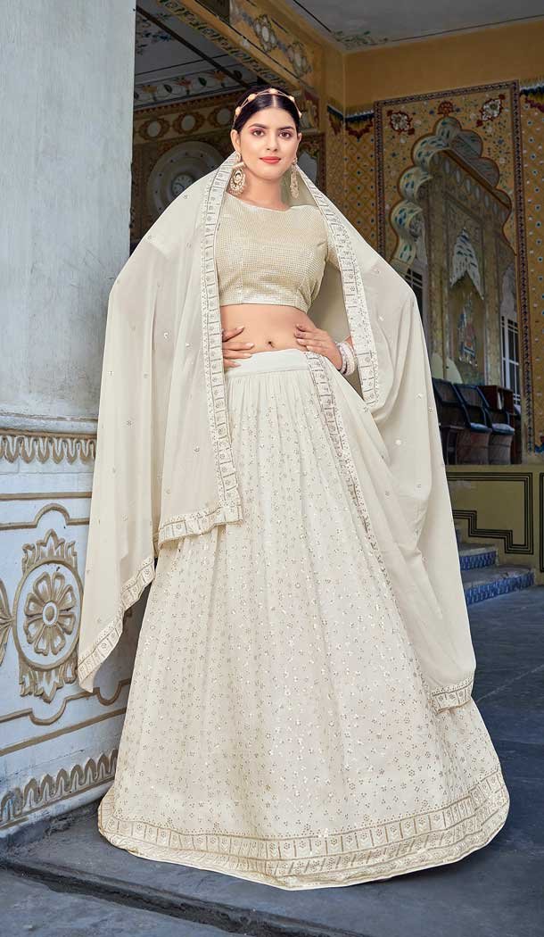 Off White Color Georgette Sequence Embroidered Designer Plus Size Lehenga Choli -4808157704