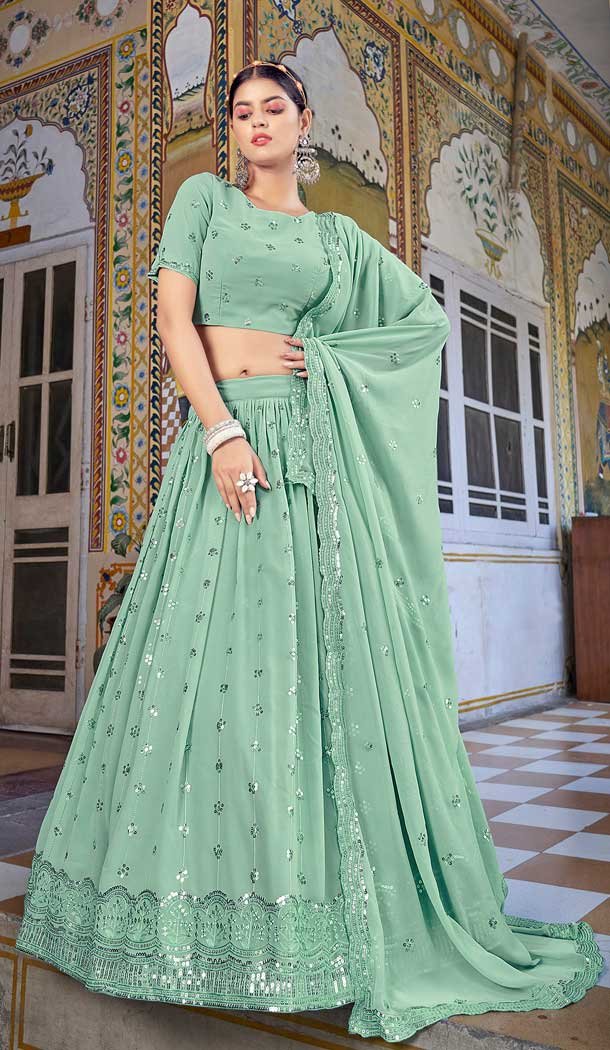 Pista Color Georgette Sequence Embroidered Designer Plus Size Lehenga Choli -4808157705