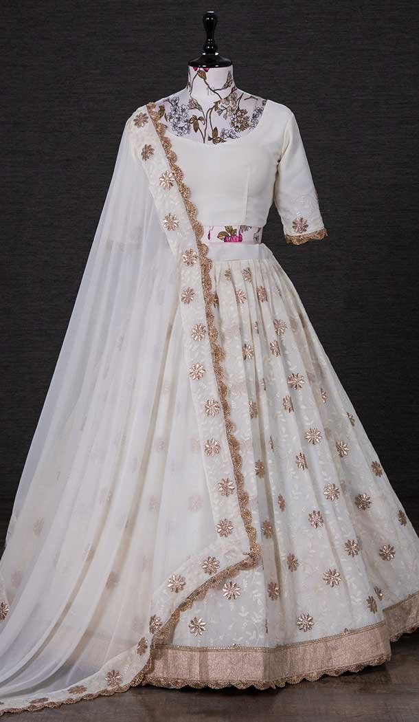 Georgette Embroidery Thread Work White Color Traditional Wear Lehenga Choli -4849158044