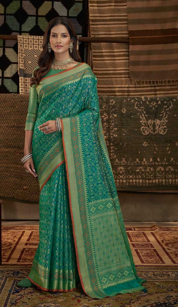 Adorable Rama Green Color Weaving Work Patola Silk Designer Party Wear Saree -4909158503