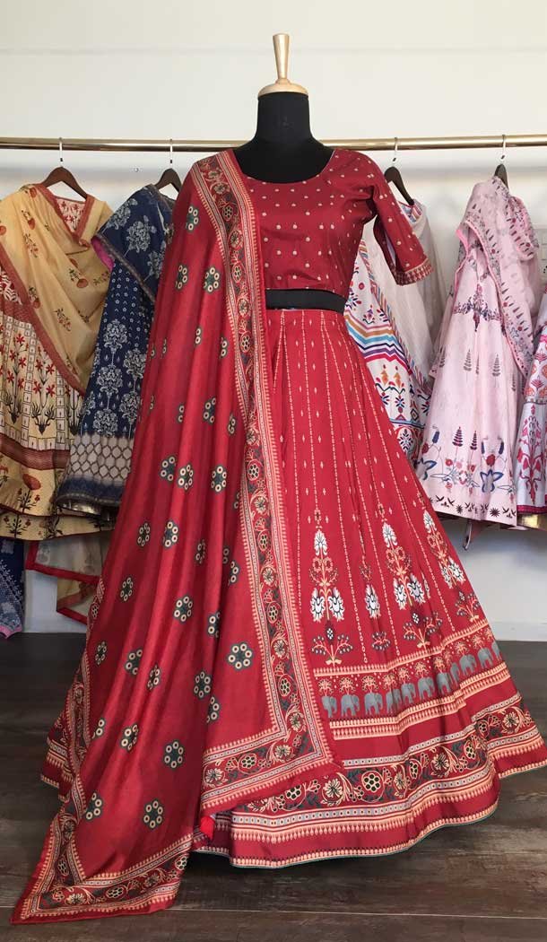 Fascinating Red Color Vaishali Silk Printed Work Function Wear Lehenga Choli -489158416
