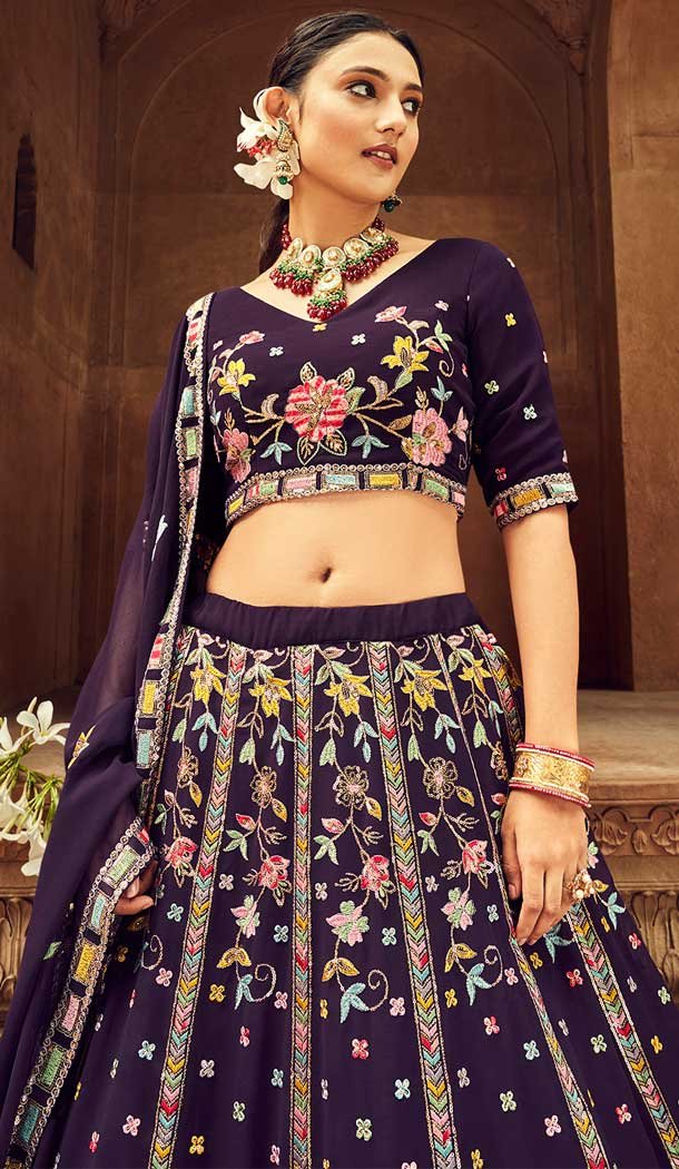 Ethnic Purple Color Georgette Thread Embroidery Work Function Wear Lehenga Choli -4913158527