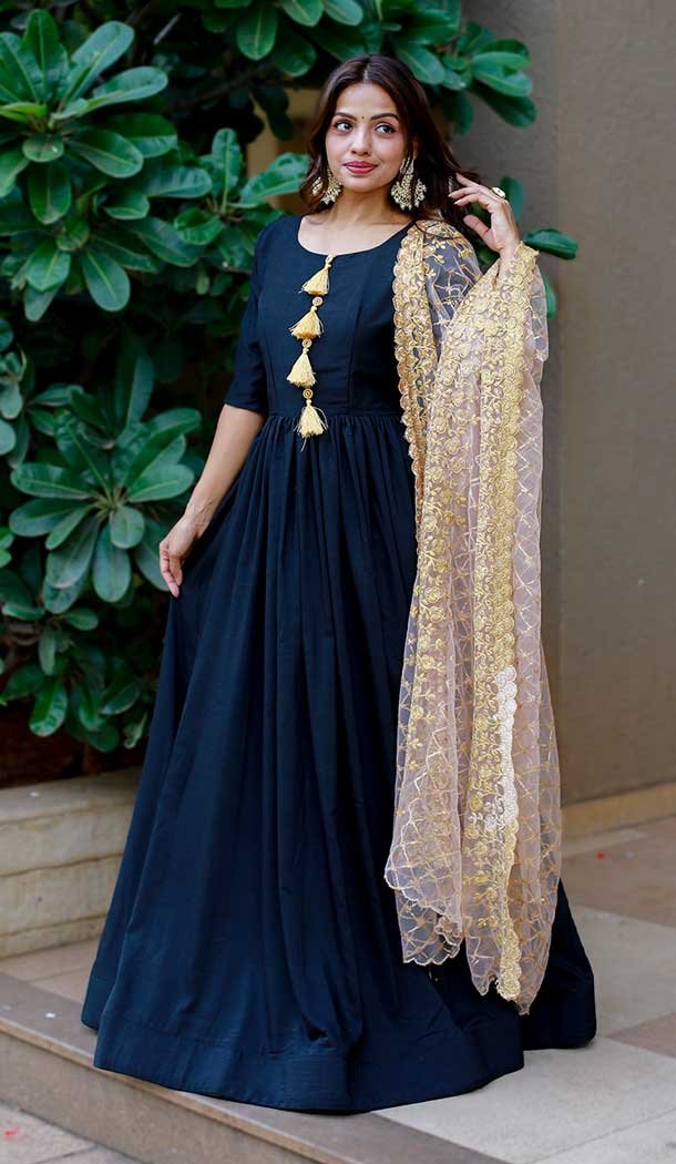 Navy blue colour long frock shop