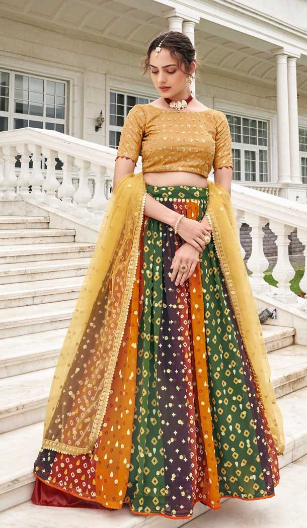 Wedding Wear Multi Color Fox Georgette Sequins And Zari Work Lehenga Choli -4948158772