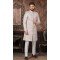 Off White Color Jacquard Digital Print Work Wedding Wear Men's Indo Western -4980158987