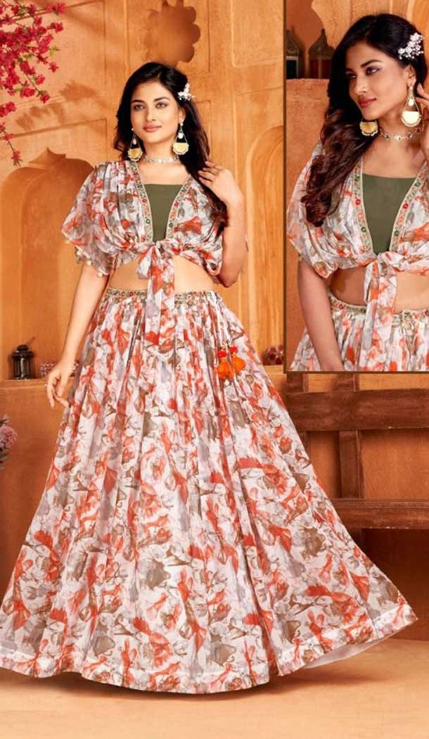 Orange Color Marble Embroidery Work Party Wear Designer Lehenga Choli -4966158896