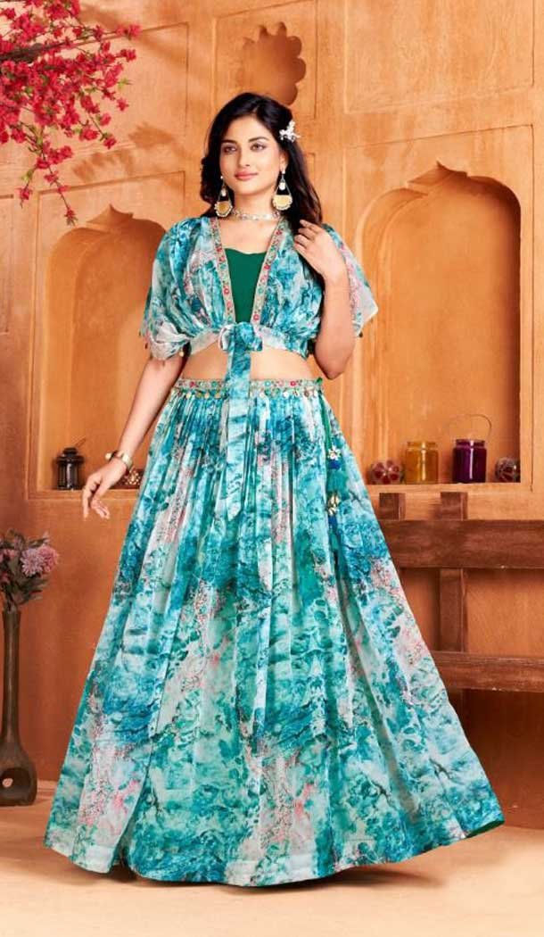 Sea Green Color Marble Embroidery Work Party Wear Designer Lehenga Choli -4966158897