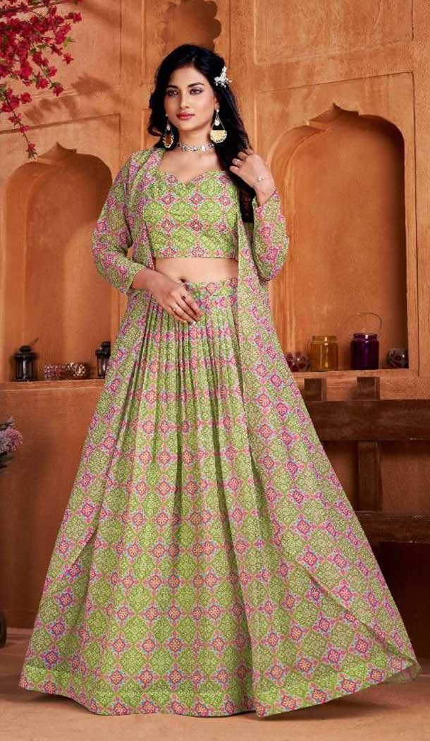 Green Color Georgette Printed Work Party Wear Readymade Designer Lehenga Choli -5007159161
