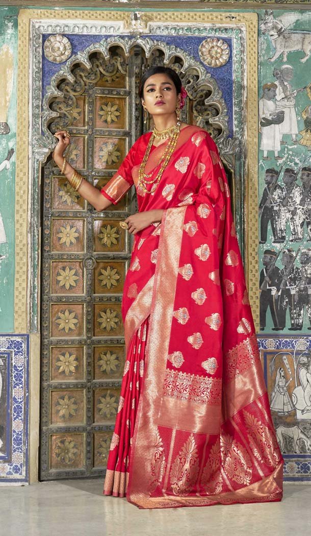 Gorgeous Red Color Pure Weaving Silk Traditional Saree Blouse -649081124