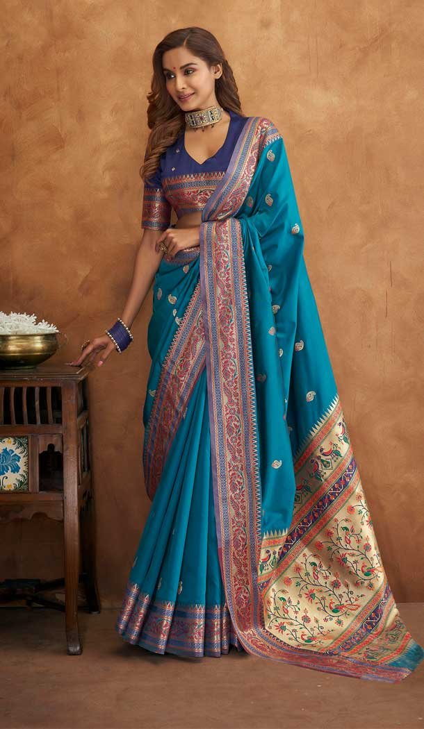 Blue Color Soft Silk Weaving Work Traditional Wear Plus SIze Saree Blouse -5038159396