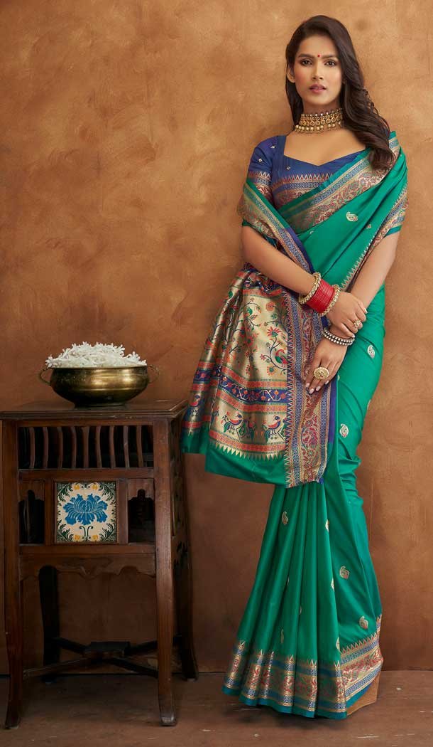 Rama Green Color Soft Silk Weaving Work Traditional Wear Plus SIze Saree Blouse -5038159398