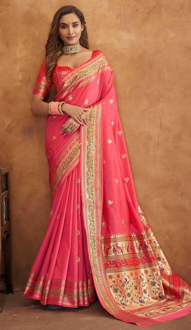 Pink Color Soft Silk Weaving Work Traditional Wear Plus SIze Saree Blouse -5038159399