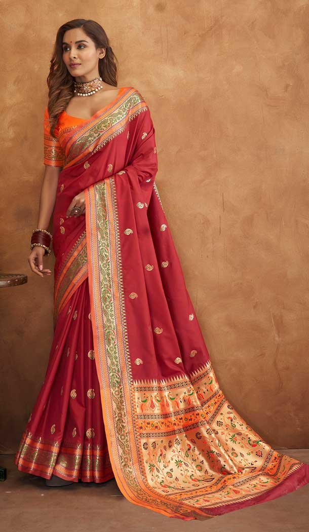 Maroon Color Soft Silk Weaving Work Traditional Wear Plus SIze Saree Blouse -5038159401