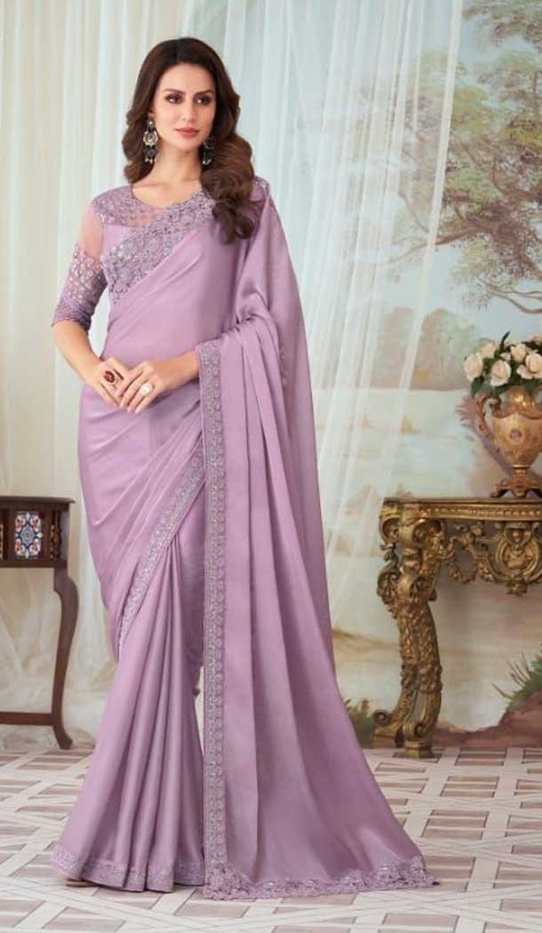 Light Purple Color Glorious Silk Embroidery Work Party Wear Designer Saree -5025159275