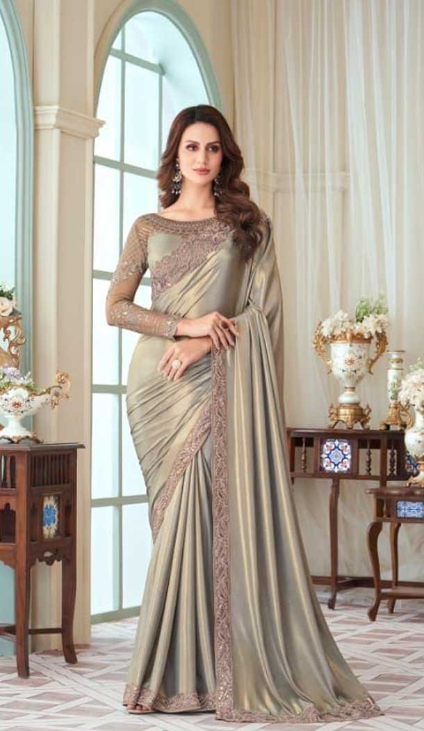 Grey Color Oracle Silk Embroidery Work Party Wear Designer Saree -5025159283