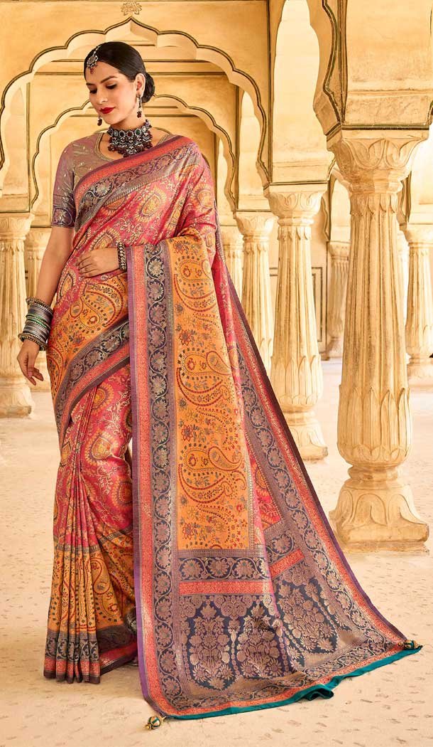 Rust Color Silk Kanjivaram Tissue And Khatli Work Designer Wear Saree -5053159493