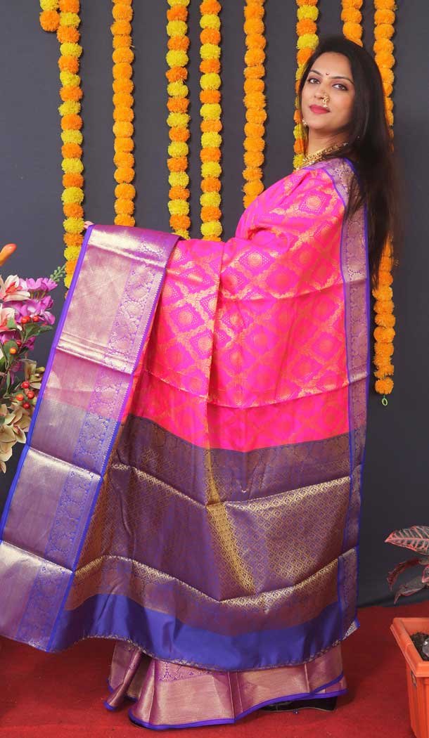 Traditional Wear Rani Pink Color Banarasi Silk Jacquard Work Designer Saree -5086159762