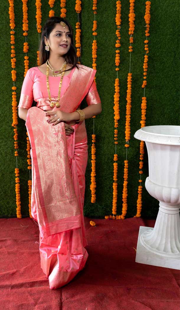 Light Pink Color Banarasi Silk Jacquard Work Traditional Party Wear Saree -5087159766