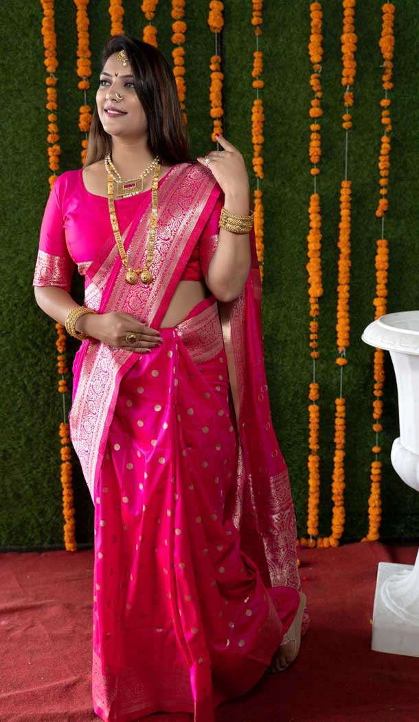 Rani Pink Color Banarasi Silk Jacquard Work Traditional Party Wear Saree -5087159767