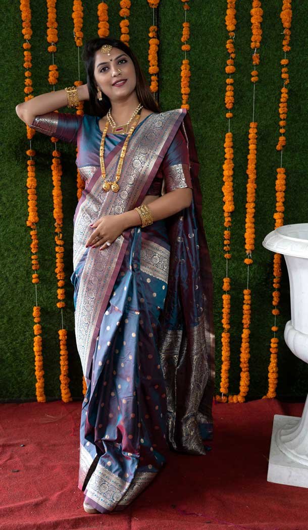 Grey Color Banarasi Silk Jacquard Work Traditional Party Wear Saree -5087159768