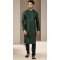 Dark Green Color Banarasi Art Silk Mirror Work Traditional Wear Men's Kurta Pajama -5083159728