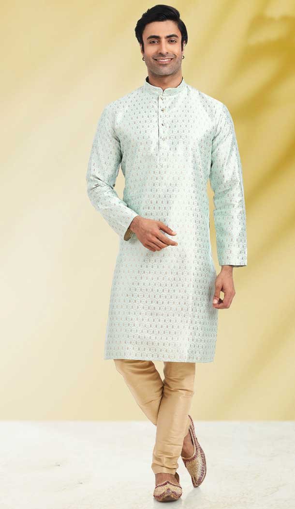Pista Color Jacquard Butti Work Function Wear Designer Men's Kurta Pajama -5091159787