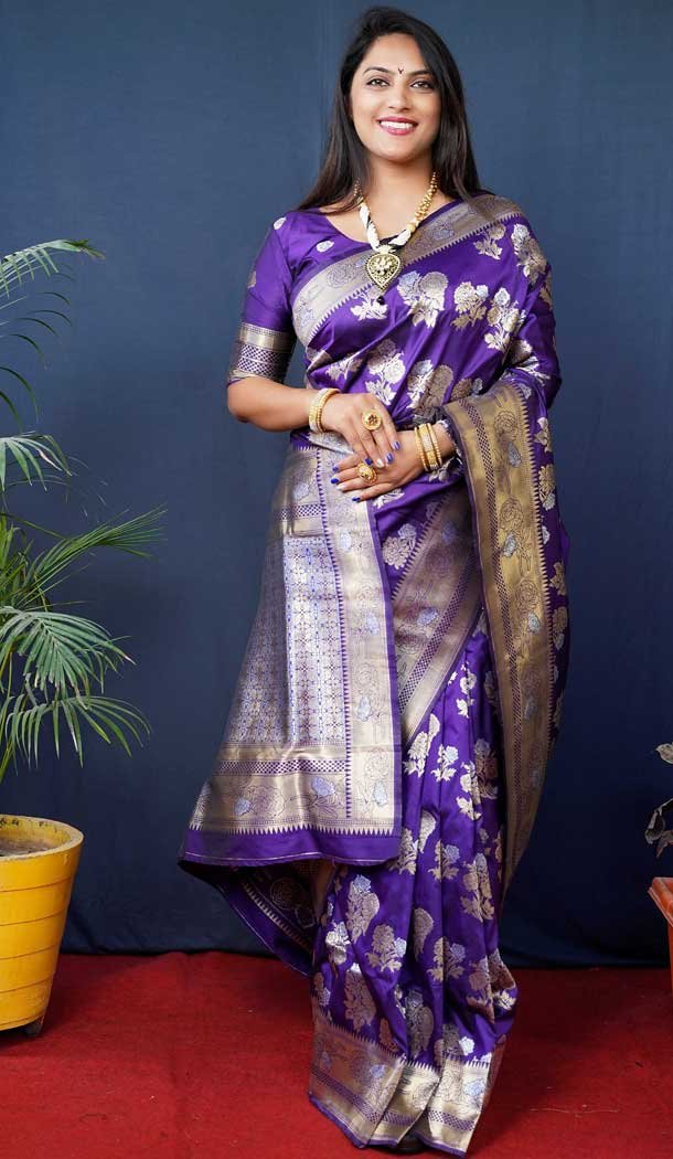 Banarasi Silk Purple Color Jacquard Work Traditional Wear Saree -5116159953