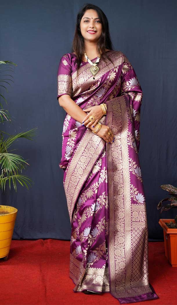 Purple Color Banarasi Silk Jacquard Work Traditional Party Wear Designer Saree -5117159956