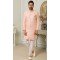 Peach Color Jacquard Semi-Silk Brocade Printed Work Wedding Wear Men's Semi Indo Western -5120160007