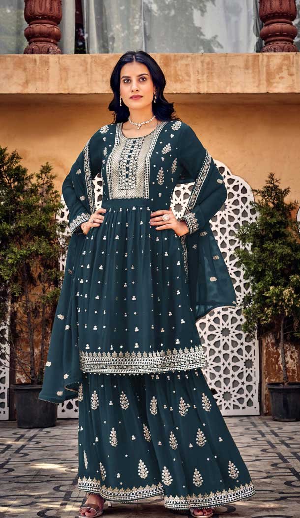 Dark Grey Color Heavy Georgette Embroidery Work Pakistani Style Palazzo Salwar Suit -5135160088