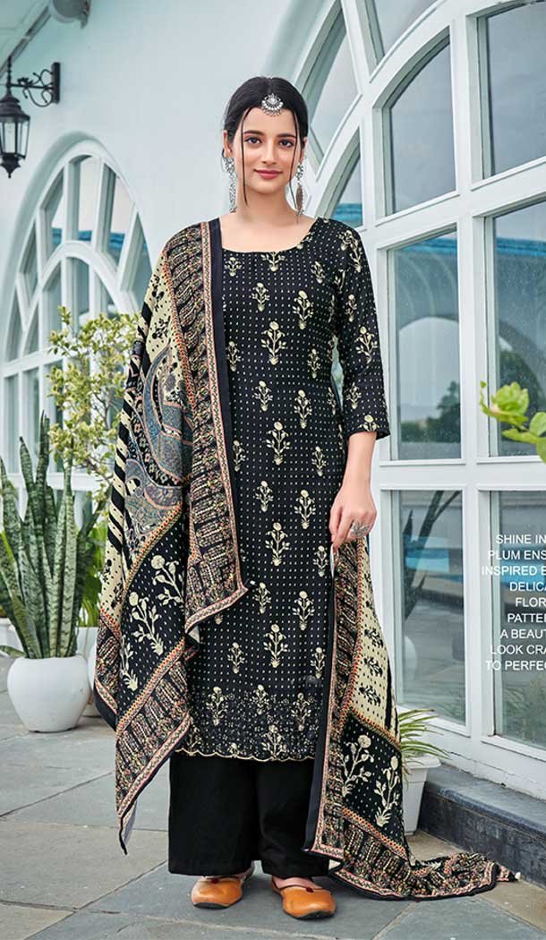 Black Color Pashmina Silk Embroidery Work Party Wear Palazzo Salwar Suit -5141160124
