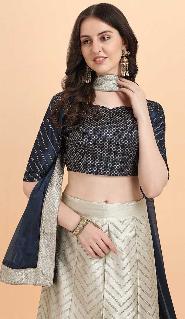 Cream Color Malay Satin Sequence Work Party Wear Lehenga Choli -5196160480