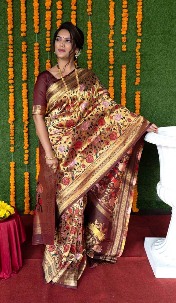 Banarasi Paithani Silk Maroon Color Jacquard Work Traditional Wear Saree -5328161345