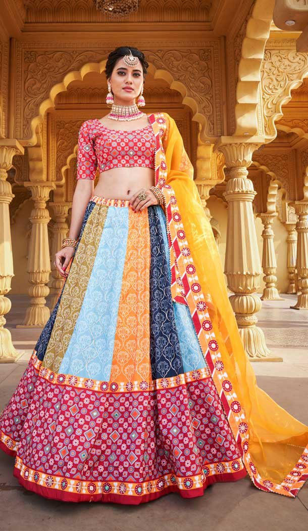 Multi Color Vaishali Silk Real Mirror Work Designer Plus Size Lehenga Choli -5338161465