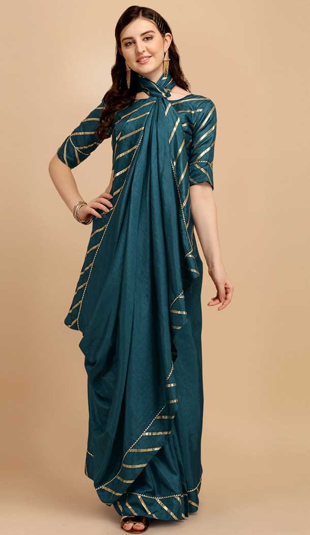 Teal Blue Color Dola Silk Foil Print Work Casual Wear Designer Saree -5408161911 Teal Blue Color Dola Silk Foil Print Work Casual Wear Designer Saree -5408161911