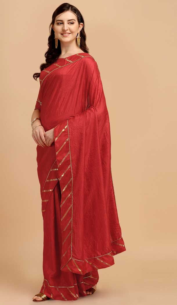 Red Color Dola Silk Foil Print Work Casual Wear Designer Saree -5408161913 Red Color Dola Silk Foil Print Work Casual Wear Designer Saree -5408161913