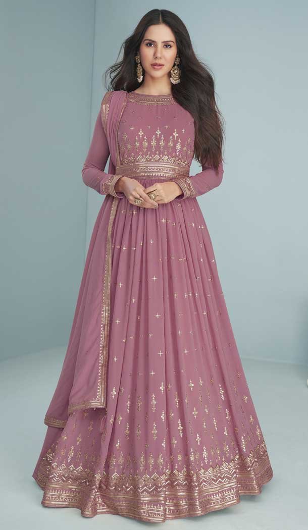 Purple Color Faux Georgette Thread Work Anarkali Style Salwar Kameez -5389161782