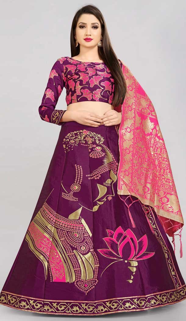Party Wear Purple Color Banarasi Silk Jacquard Work Party Lehenga Choli -5418161967