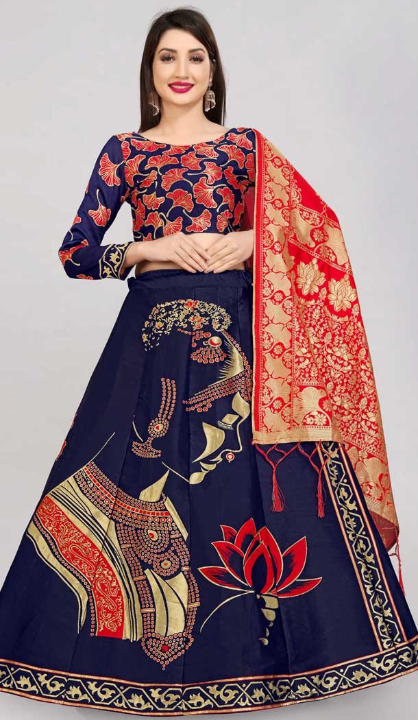 Navy Blue Color Party Wear Banarasi Silk Jacquard Work Party Lehenga Choli -5418161968