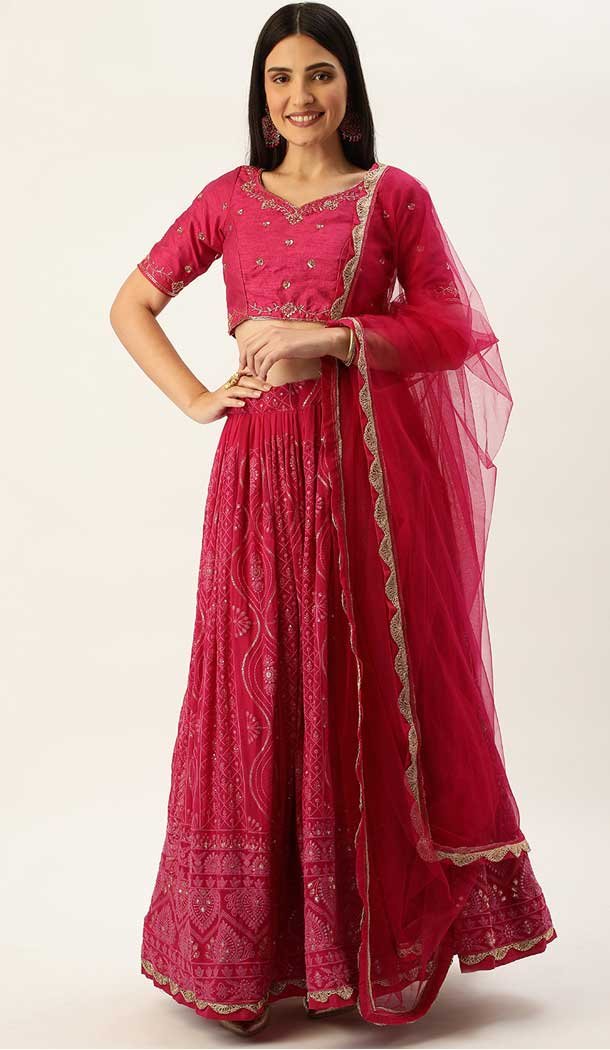 Pink Color Georgette Embroidery Work Party Wear Designer Lehenga Choli -5433162072
