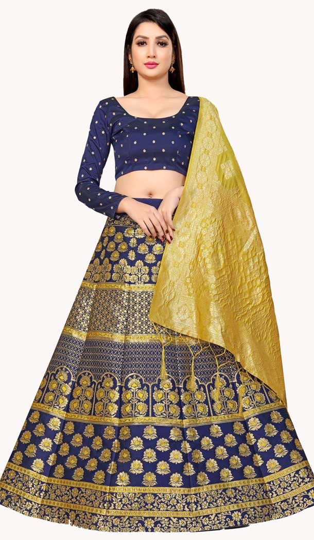 Banarasi Silk Jacquard Work Festival Wear Party Lehenga Choli In Multi Color -5472162307