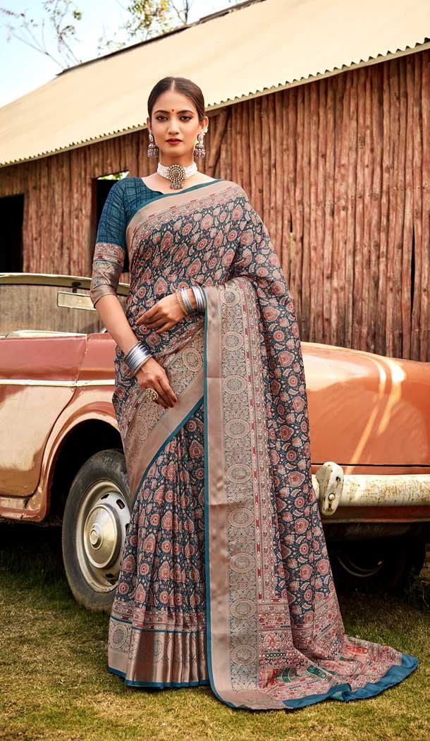 Blue Color Silk Digital Print Work Casual Party Wear Saree -54775162351 Blue Color Silk Digital Print Work Casual Party Wear Saree -54775162351