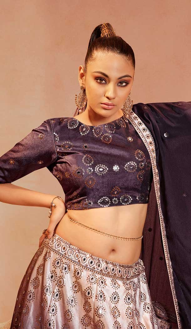 Purple Color Velvet Embroidery Designer Sangeet Wear Lehenga Choli -5511162566
