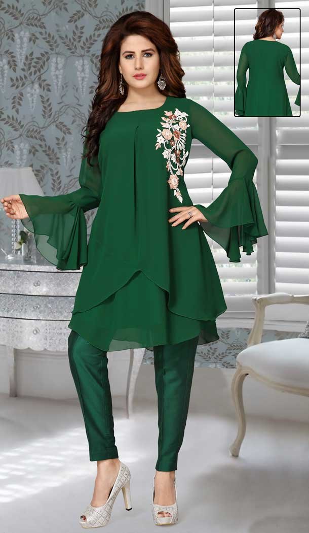Green Color Fox Georgette Embroidered Work Party Wear Designer Dresses -5527162726
