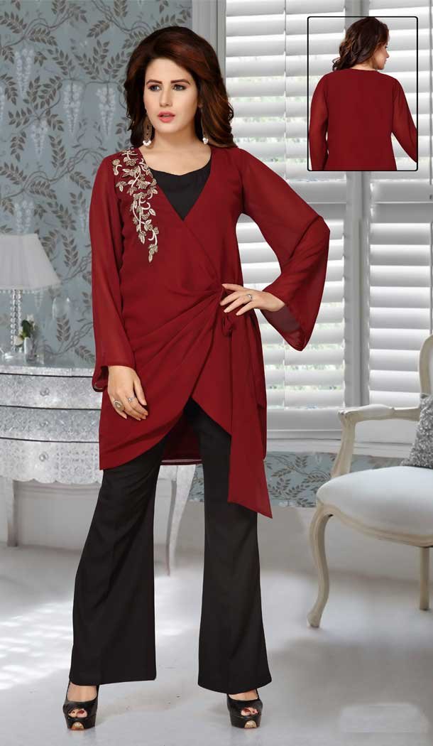 Maroon Color Fox Georgette Embroidered Work Party Wear Designer Dresses -5527162729